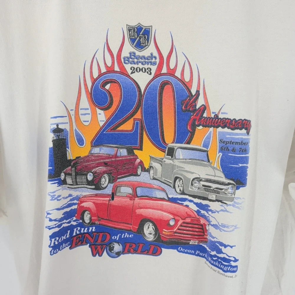 Vtg Y2K Fruit Of The Loom Rod Run 20th Anniversary Graphic T-Shirt White‎ 2XL